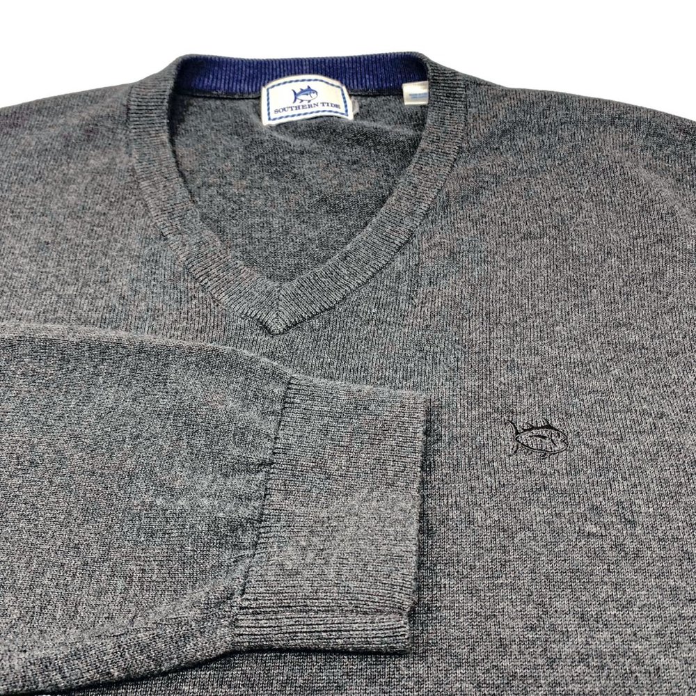 Southern Tide Charcoal Gray 100% Cotton V-Neck Pullover Sweater